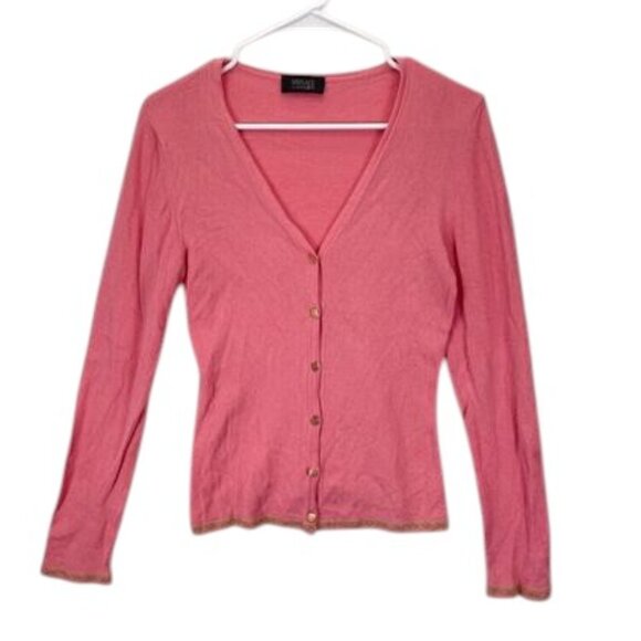 Versace Classic V2 Cardigan Women’s Size M Pink V-Neck Button Wool Blend - Picture 1 of 10